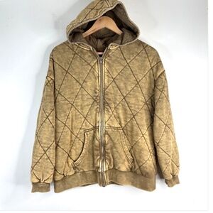 Forever21 Dolman Quilted Jacket S Oversized Zip Hoodie Green Slouchy Baggy Boho